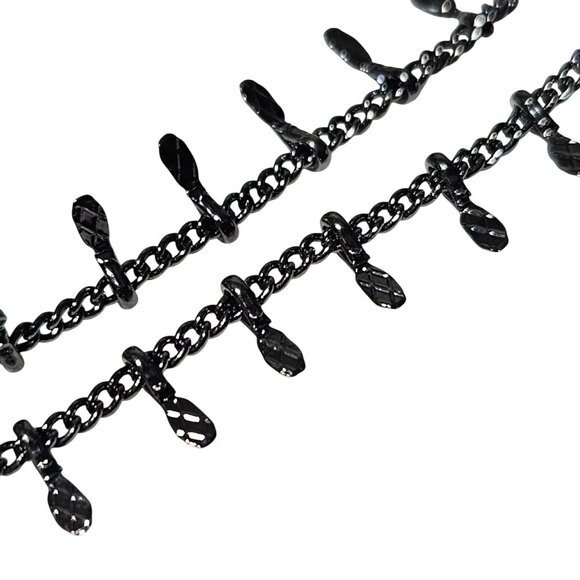 Elegant Black Dangle Charm Chain Choker Necklace Classic Minimalist Jewelry - Picture 4 of 6